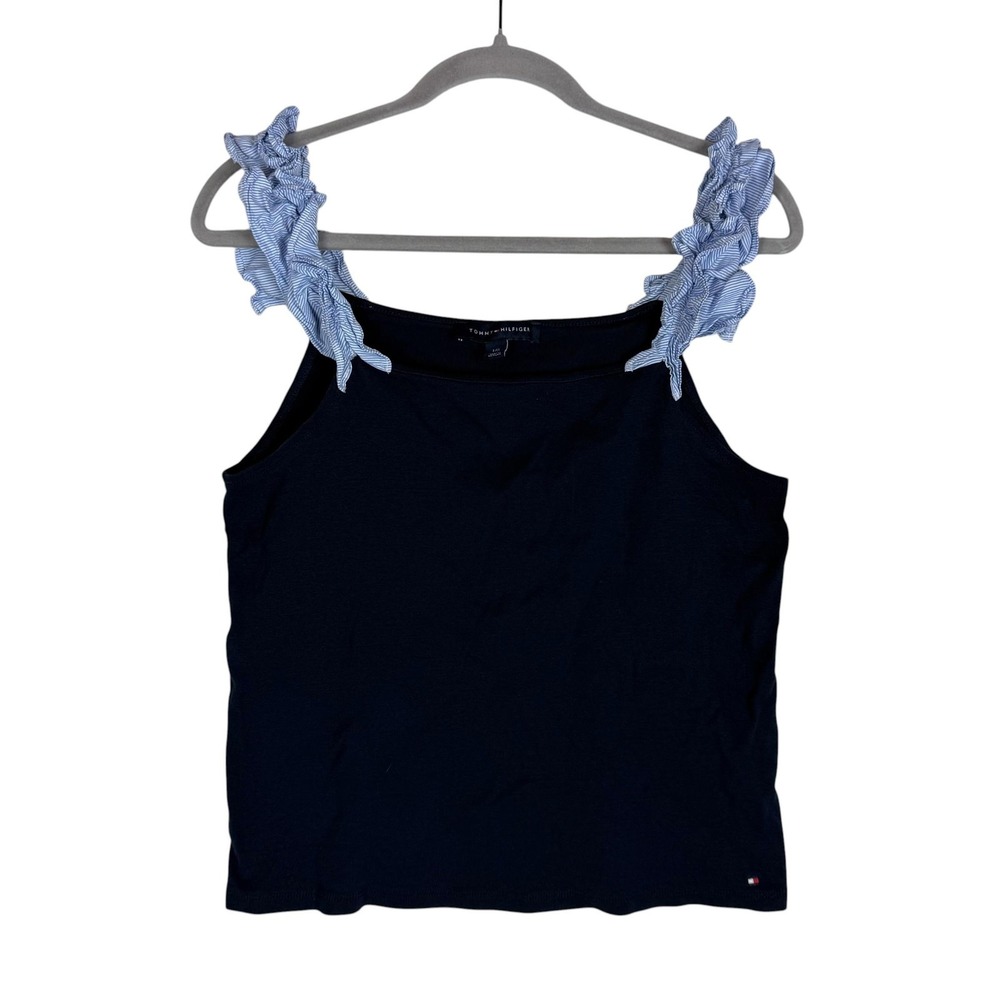 Tommy Hilfiger Tank Top Camisole Womens Large Blue Striped Ruffle Straps